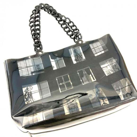 CHANEL Windows Plastic Chain Black Clear Tote